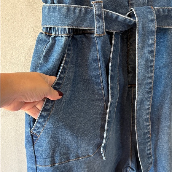 Celebrity Pink Blue Denim Jeans Overalls L - Picture 4 of 15